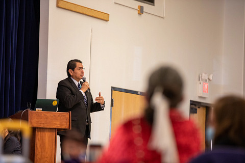 Navajo Nation President Jonathan Nez speaks to the DINÉ showcase.
